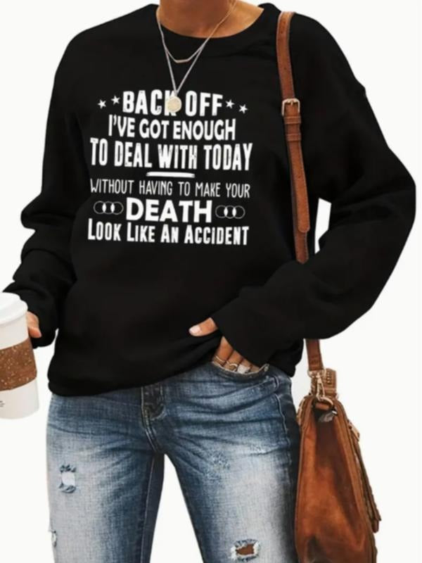 Women's Letter Print Casual Round Neck Sweatshirt, Soft Pullover, Fall & Winter Essential, Comfortable Fabric T-Shirts,...