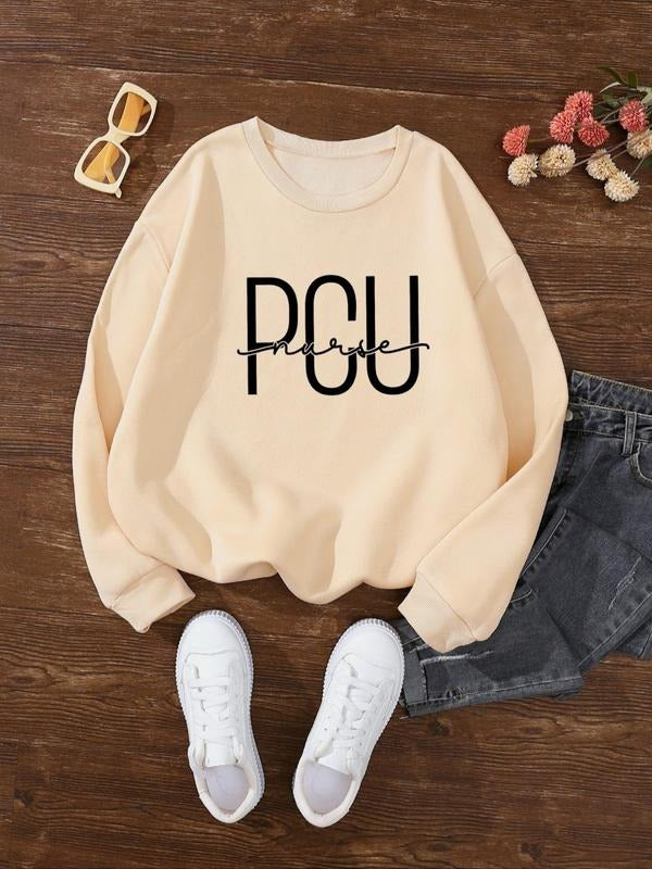 Women's Letter Print Crew Neck Pullover, Casual Fashion Sweatshirt for Daily Holiday Outdoor Wear, Women Clothing for...