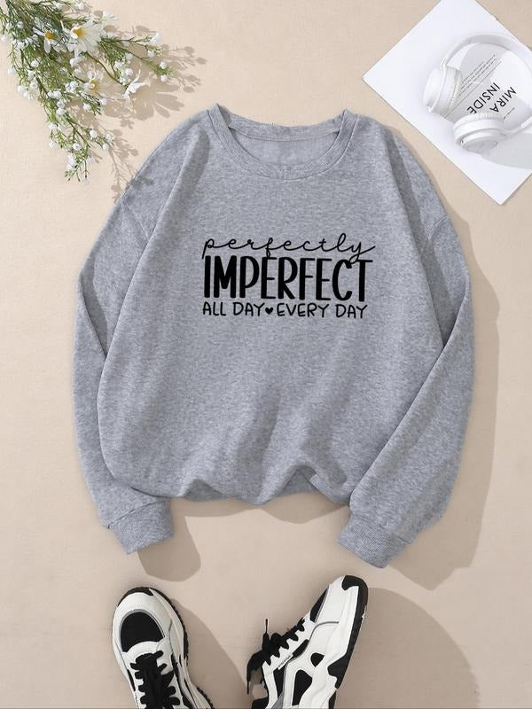 Women's Letter Print Crew Neck Pullover, Casual Fashion Sweatshirt for Daily Wear, Women's Clothing for Fall & Winter...