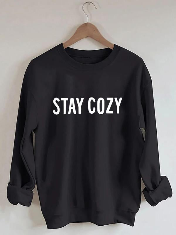 Women's Letter Print Crew Neck Sweatshirt, Casual Drop Shoulder Long Sleeve Pullover, Women's Fall & Winter Clothes for...