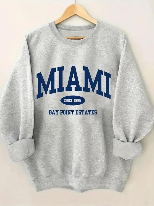 Women's Letter Print Crew Neck Sweatshirt, Casual Drop Shoulder Long Sleeve Pullover, Women's Fall & Winter Clothes for...