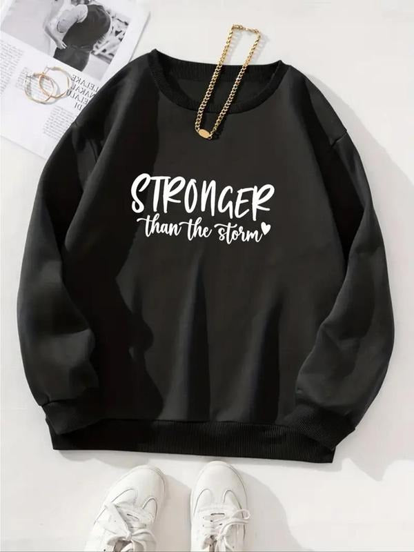 Women's Letter Print Crew Neck Sweatshirt, Casual Drop Shoulder Long Sleeve Pullover, Women's Fall & Winter Clothes for...
