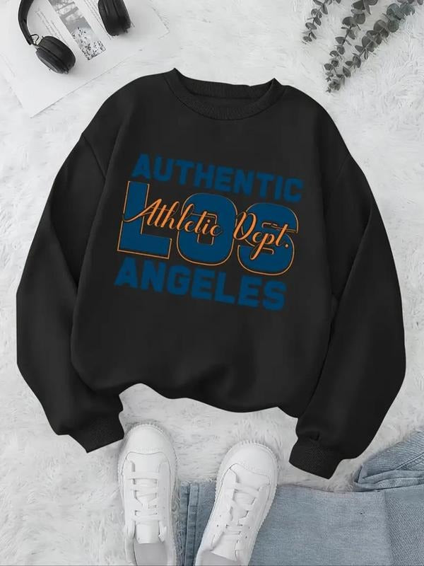 Women's Letter Print Crew Neck Sweatshirt, Casual Long Sleeve Pullover for Fall & Winter, Women's Clothes for Daily Wear...