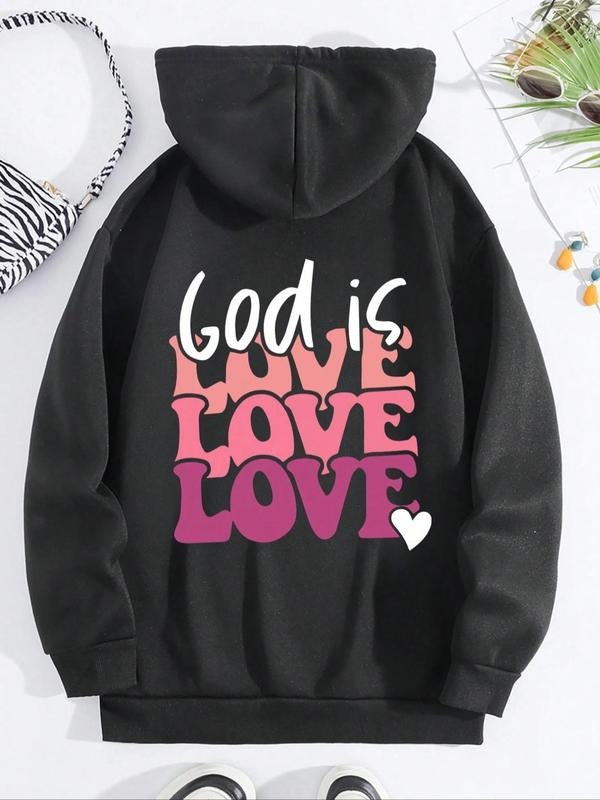 Women's Letter Print Drawstring Hoodie, Casual Long Sleeve Hooded Sweatshirt for Fall & Winter, Women's Clothes for Daily...