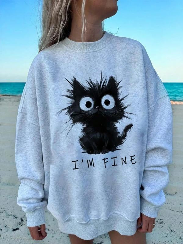 Women's Letter Print Drop Shoulder  Thermal Lined Sweatshirt, Casual Long Sleeve Round Neck Pullover for Winter, Ladies...