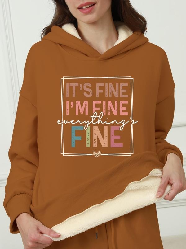 Women's Letter Print Drop Shoulder Hoodie, Fashion Casual Hooded Sweatshirt for Daily Holiday Outdoor Wear, Women...
