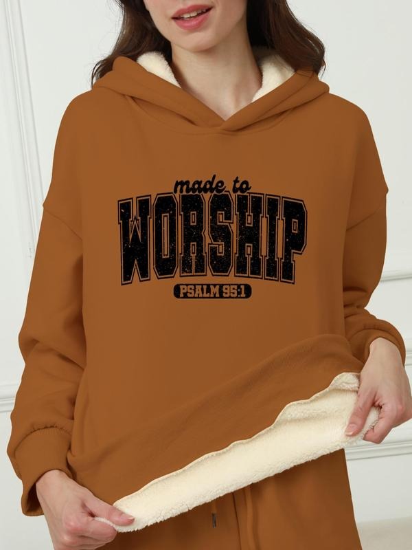 Women's Letter Print Drop Shoulder Hoodie, Fashion Casual Thermal Lined Hooded Sweatshirt for Daily Holiday Outdoor Wear,...