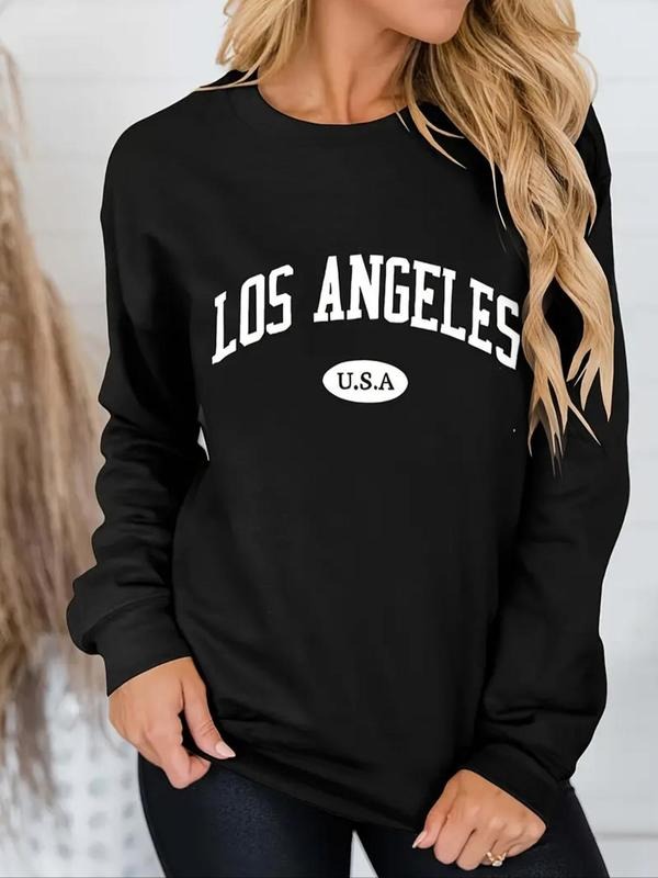 Women's Letter Print Drop Shoulder Pullover, Casual Long Sleeve Crew Neck Sweatshirt for Daily Wear, Ladies Clothes for...