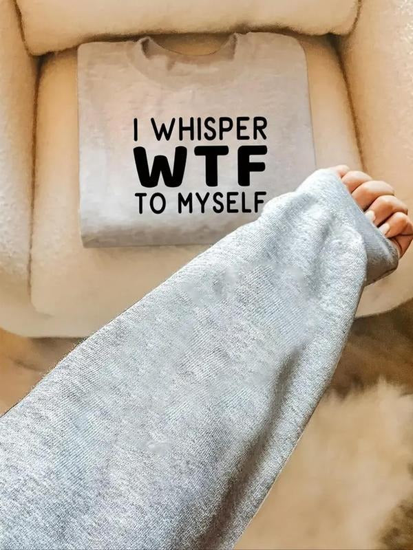 Women's Letter Print Drop Shoulder Pullover, Casual Long Sleeve Crew Neck Sweatshirt for Fall & Winter, Women's Clothes...