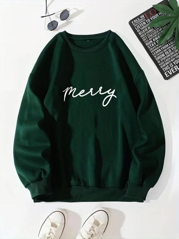 Women's Letter Print Drop Shoulder Sweatshirt, Casual Long-Sleeve Crew Neck Pullover For Daily Wear, Ladies Fall & Winter...