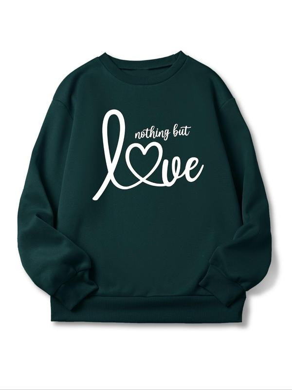 Women's Letter Print Drop Shoulder Sweatshirt, Casual Long-Sleeve Crew Neck Pullover For Fall & Winter, Women's Clothes...