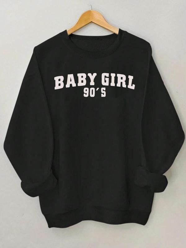 Women's Letter Print Drop Shoulder Sweatshirt, Casual Long Sleeve Round Neck Pullover for Fall & Winter, Ladies Clothes...