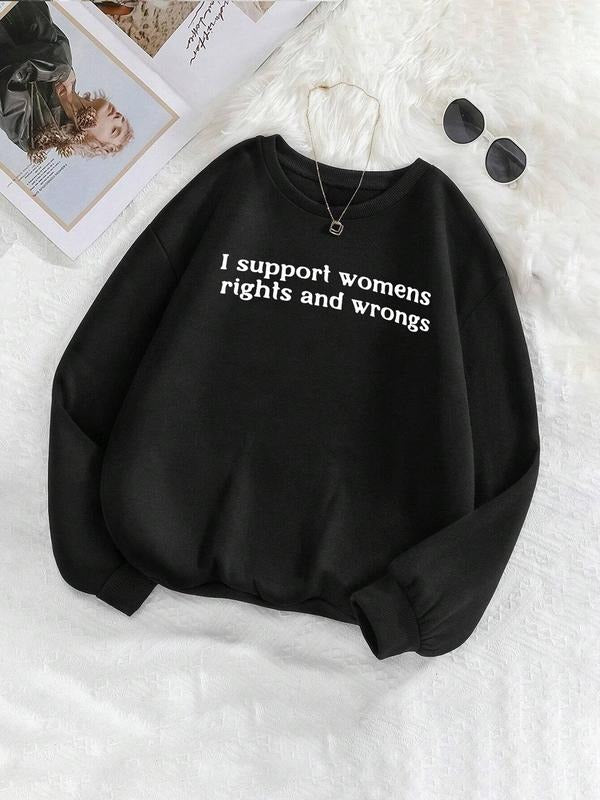 Women's Letter Print Drop Shoulder Sweatshirt, Casual Long Sleeve Round Neck Pullover for Fall & Winter, Ladies Clothes...