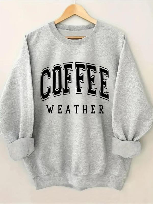 Women's Letter Print Drop Shoulder Sweatshirt, Casual Long Sleeve Round Neck Pullover for Fall & Winter, Women's Clothes...