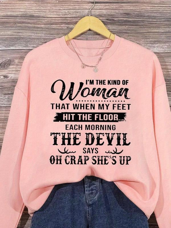 Women's Letter Print Drop Shoulder Sweatshirt, Casual Long Sleeve Round Neck Pullover for Fall & Winter, Women's Clothes...