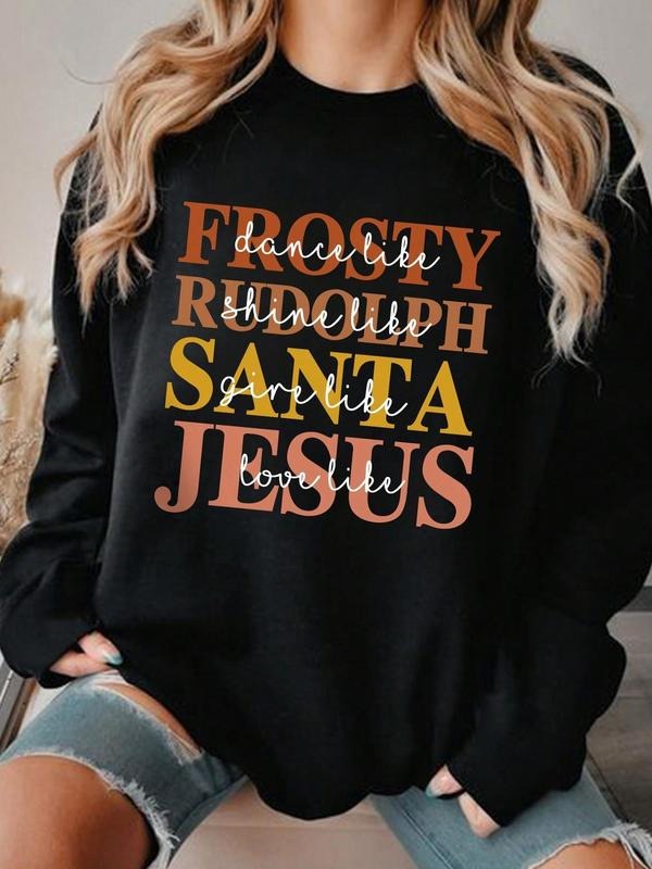 Women's Letter Print Drop Shoulder Sweatshirt, Casual Long Sleeve Round Neck Pullover for Fall & Winter, Women's Clothes...