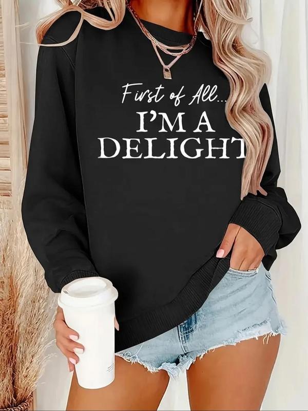 Women's Letter Print Drop Shoulder Thermal Lined Sweatshirt, Casual Long Sleeve Round Neck Pullover for Fall & Winter,...
