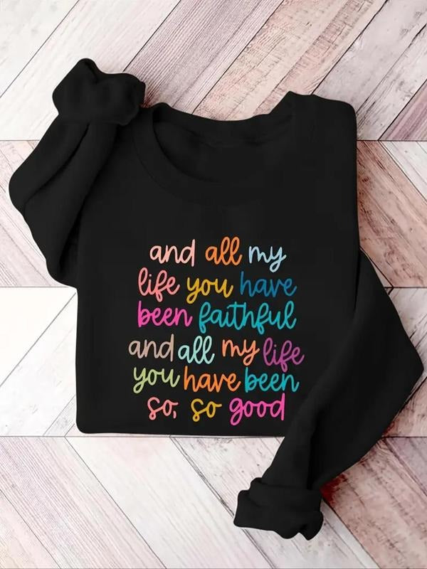 Women's Letter Print Drop Shoulder Thermal Lined Sweatshirt, Casual Long Sleeve Round Neck Pullover for Fall & Winter,...