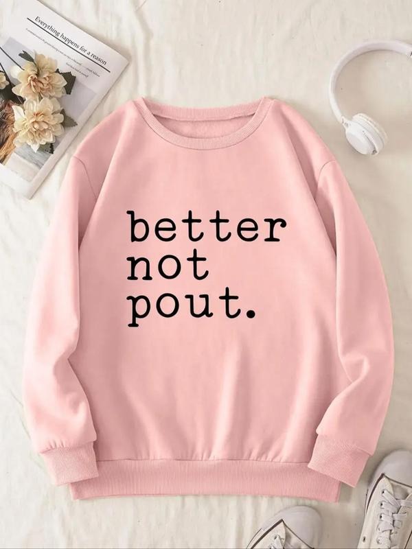 Women's Letter Print Drop Shoulder Thermal Lined Sweatshirt, Casual Long Sleeve Round Neck Pullover for Fall & Winter,...