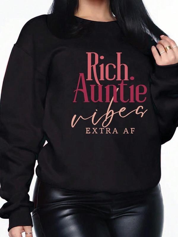 Women's Letter Print Drop Shoulder Thermal Lined Sweatshirt, Trendy Casual Long Sleeve Round Neck Pullover for Fall &...
