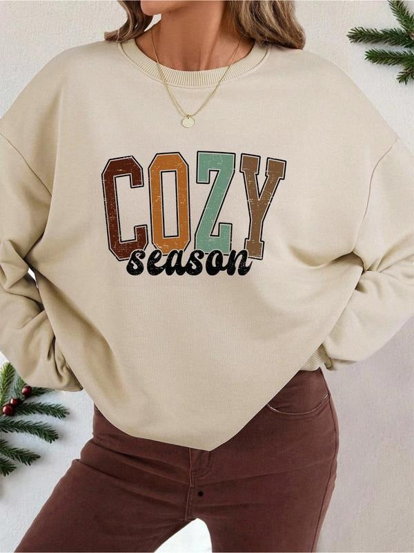 Women's Letter Print Regular Fit Round Neck Sweatshirt, Casual Basic Top for Fall and Winter, Women's Gift for Daily Wear...
