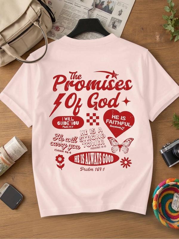 Women's Letter Print Regular Fit Round Neck T-shirt, Casual Basic Short Sleeve Top for All Seasons, Ladies Clothes for...