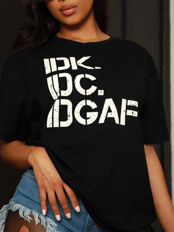 Women's Letter Print Regular Loose Fit Round Neck T-shirt, Casual Basic Top for All Seasons, Women's Gift for Daily Wear...