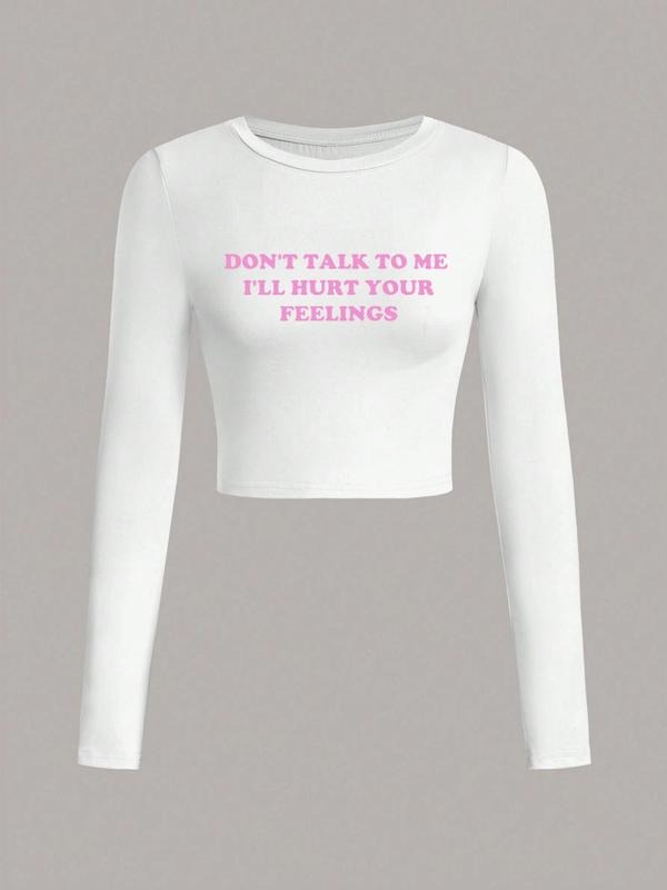 Women's Letter Print Round Neck Crop Tee, Fashion Casual Crew Neck T-shirt for Daily Holiday Vacation Outdoor Wear,...