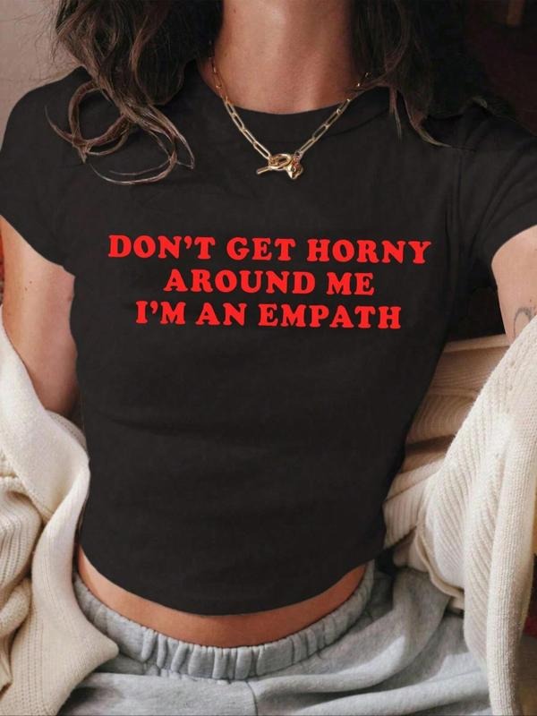 Women's Letter Print Round Neck Crop Tee, Fashion Casual Crew Neck T-shirt for Daily Holiday Vacation Outdoor Wear, Women...