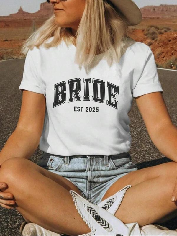 Women's Letter Print Round Neck Graphic Tee, Vintage Trendy Casual Short Sleeve T-shirt for Daily Wear, Ladies Summer...