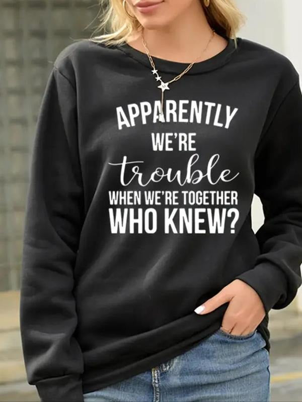 Women's Letter Print Round Neck Sweatshirt, Casual Long Sleeve Pullover for Fall & Winter, Women's Clothes for Daily Wear...