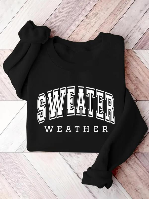 Women's Letter Print Round Neck Sweatshirt, Casual Long Sleeve Pullover for Fall & Winter, Women's Clothes for Daily Wear...