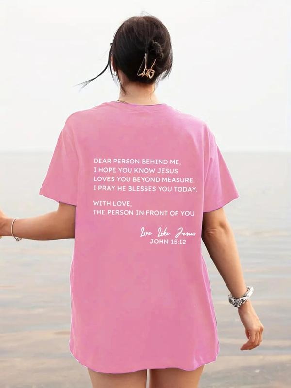 Women's Letter Print Round Neck Tee, Casual Short Sleeve Crew Neck T-shirt for Summer, Fashion Women's Top for Daily Wear...