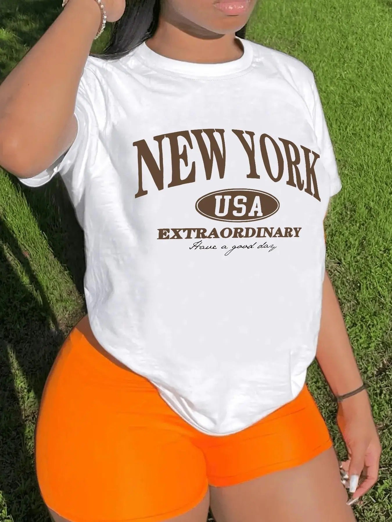 Women's Letter Print Round Neck Tee, Casual Short Sleeve Crew Neck T-shirt for Summer, Fashion Women's Top for Daily Wear...