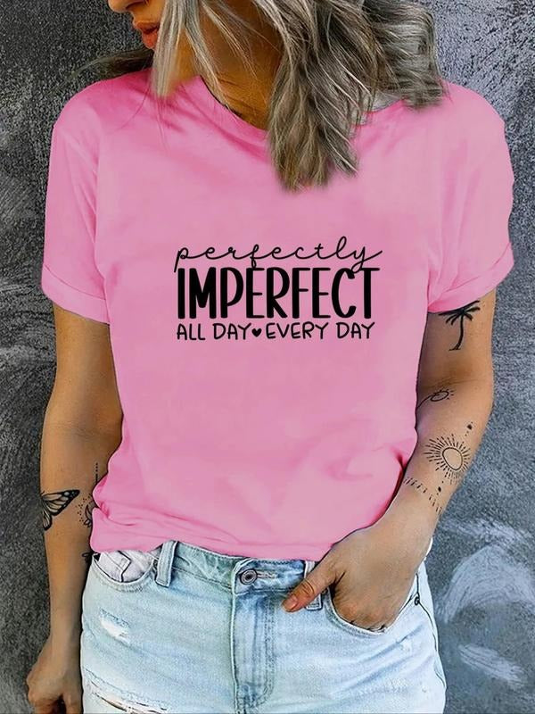 Women's Letter Print Round Neck Tee, Fashion Casual Crew Neck T-Shirt for Daily Holiday Vacation Outdoor Wear, Ladies...