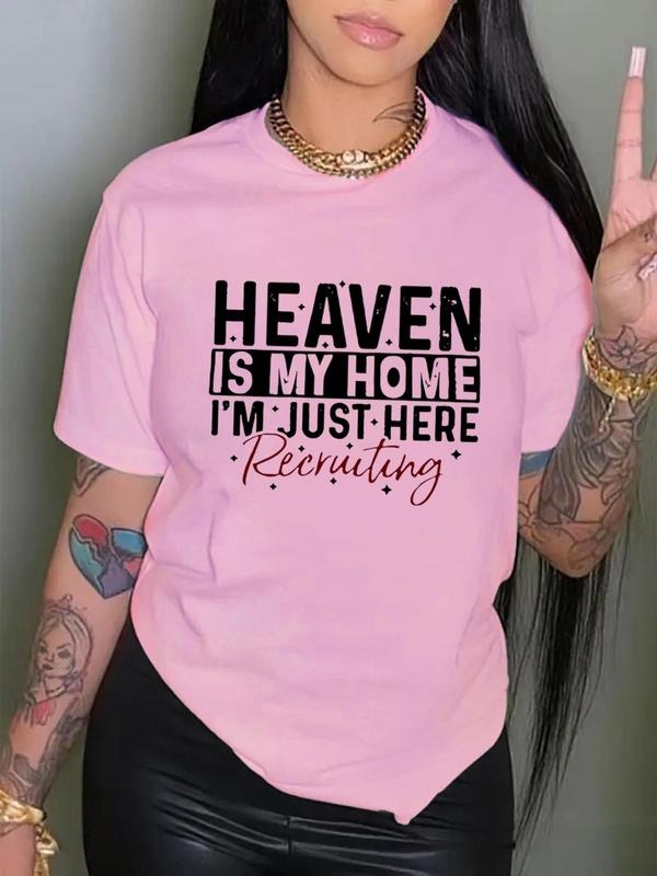 Women's Letter Print Round Neck Tee, Fashion Casual Crew Neck T-Shirt for Daily Holiday Vacation Outdoor Wear, Ladies...