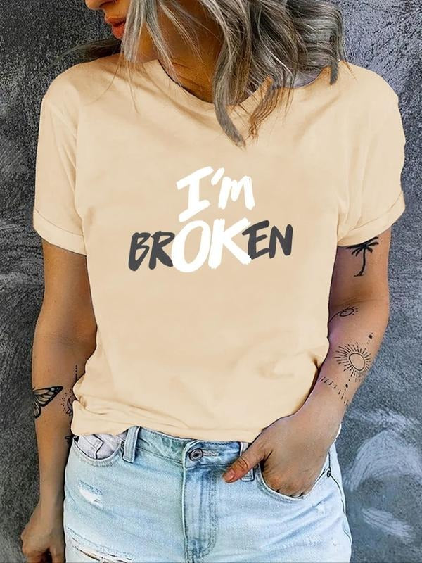 Women's Letter Print Round Neck Tee, Fashion Casual Crew Neck T-shirt for Daily Holiday Vacation Outdoor Wear, Ladies...