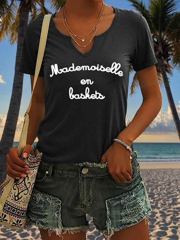 Women's Letter Print Tee, Casual Short Sleeve T-shirt for Summer, Ladies Clothes for Daily Wear, Top Hoodie, Sweatshirt