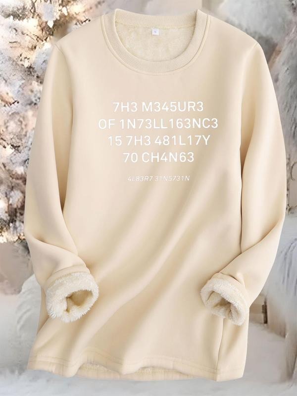 Women's Letter Print Thermal Lined Sweatshirt, Casual Long Sleeve Round Neck Pullover for Fall & Winter, Women's Clothes...