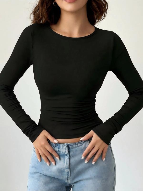 Women's Long Sleeve Fitted Top, Casual Fashion Basic Shirt, Comfortable Fabric, Suitable for All Seasons Daily Wear...
