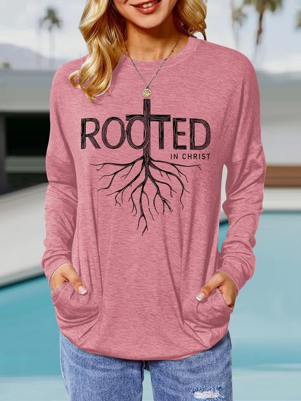Women's Loose-Fitting Long Sleeve Top, Casual Round Neck Letter Print Shirt, Spring & Fall Fashion, Versatile Daily Wear...