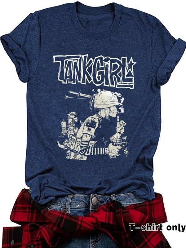 Women's Military Print Round Neck Tee, Vintage Trendy Casual Short Sleeve T-shirt for Daily Wear, Ladies Summer, Top...