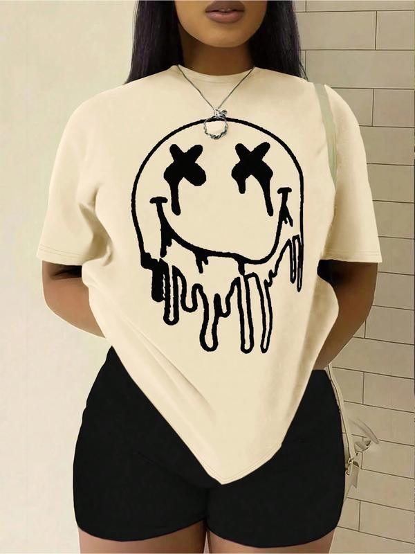 Women's Oversize Casual Face Printed Short Sleeve T-Shirt, Suitable For Daily Wear In All Seasons Graphic Tees Women Tops...