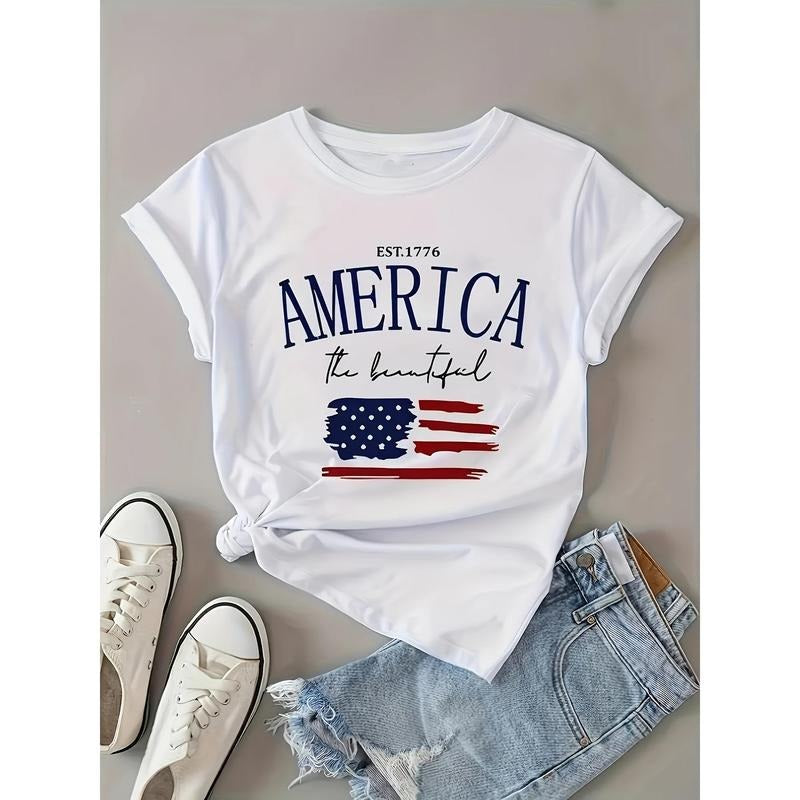 Women's Patriotic "America The Beautiful" Graphic T-Shirt