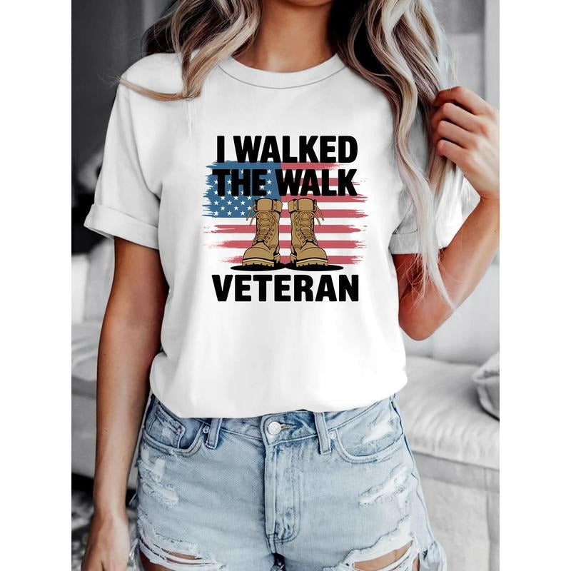 Women's Patriotic "I Walked The Walk" Veteran Support T-Shirt