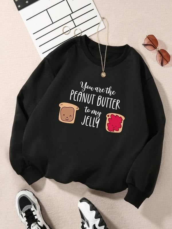 Women's Peanut Butter To My Jelly Sweatshirt, Casual Long Sleeve Crew Neck Pullover for Fall & Winter, Women's Clothes...