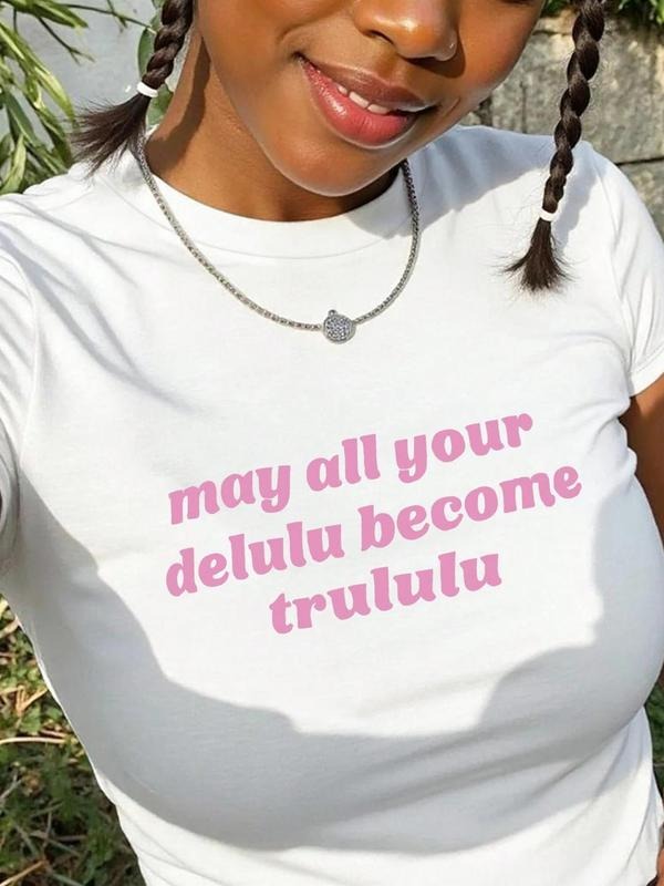 Women's Plain Round Neck Crop Tee, Fashion Casual Crew Neck T-shirt for Daily Holiday Vacation Outdoor Wear, Ladies...