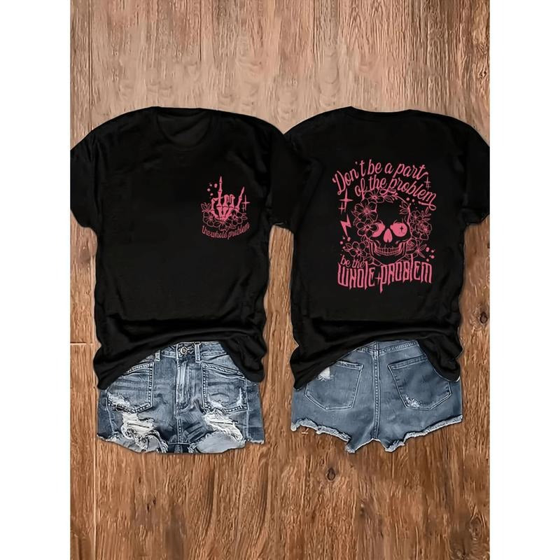 Women's Plus Size Skull Print Crew Neck T-Shirt Soft Polyester Fabric With Medium Stretch For Ultimate Comfort And Easy...