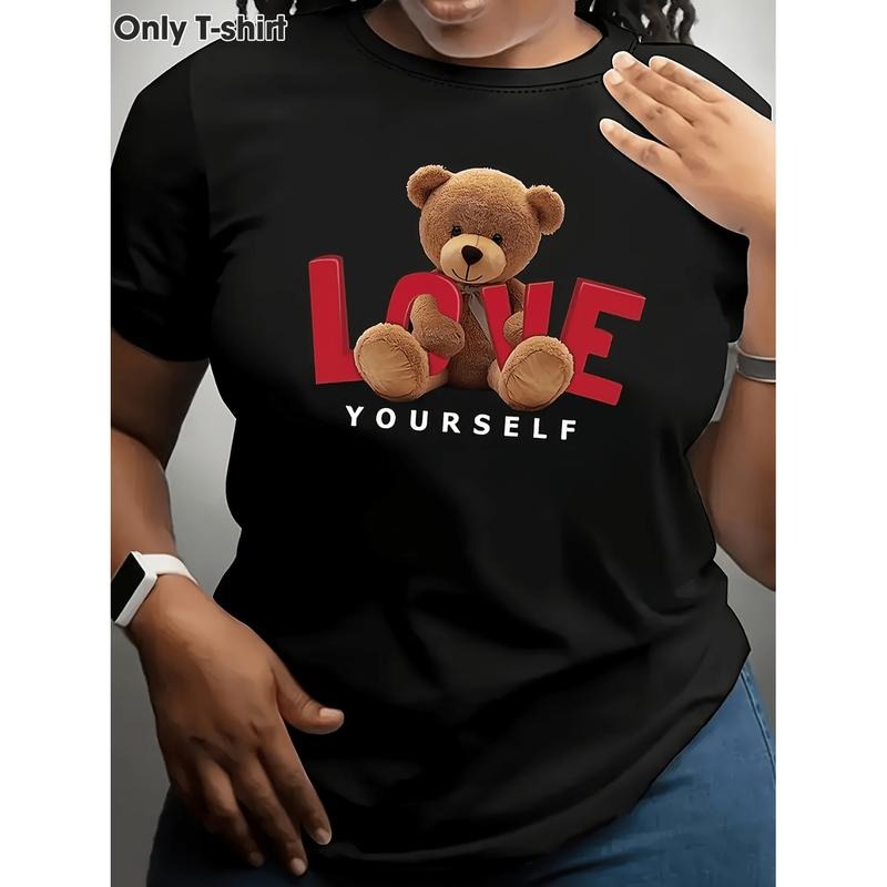 Women's Printed T-Shirt With Love Text And Bear Graphic For Casual Wear Hoodie, Sweatshirt | PodTeesHub.com