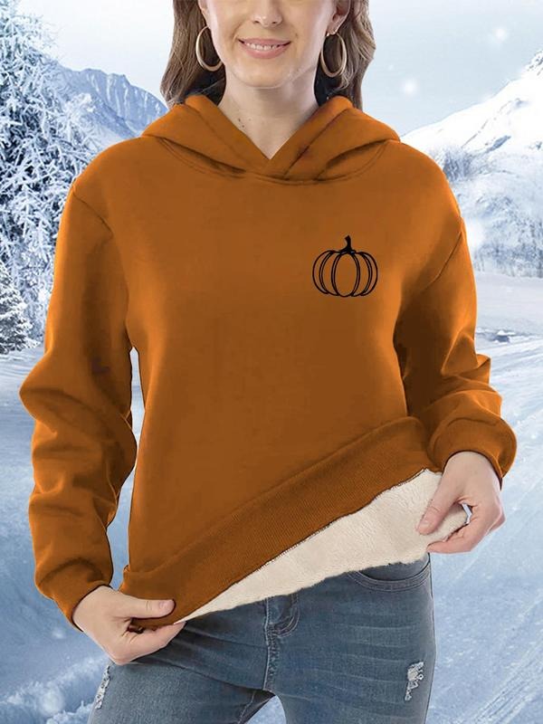 Women's Pumpkin Print Drop Shoulder Hoodie, Fashion Casual Long Sleeve Hooded Sweatshirt for Daily Holiday Outdoor Wear,...